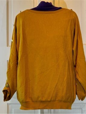 Mustard Crewneck Sweater w/Button-Accented Sleeves